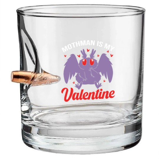 Funny Valentines Day Cryptid Cute Mothman Bullet Whiskey Glasses