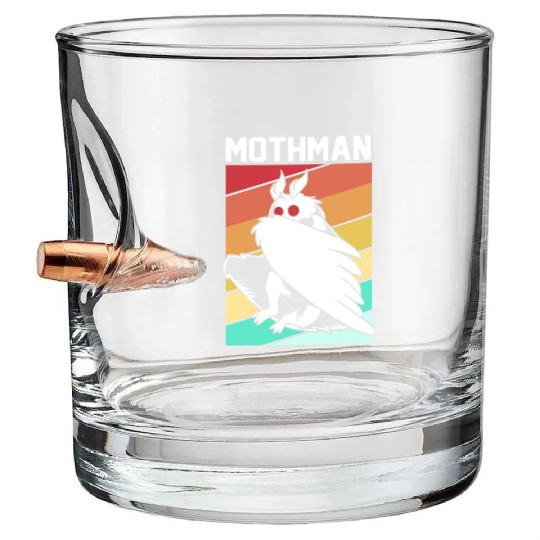 Retro Mothman Cryptid 80s Vintage Mothman Bullet Whiskey Glasses