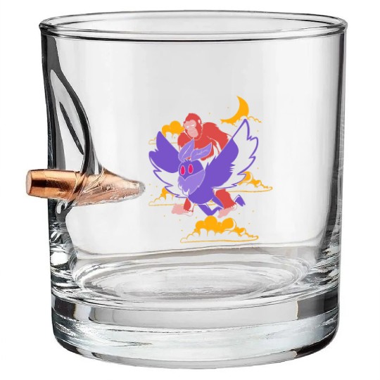 Bigfoot Riding Mothman Funny Cryptozoology Bullet Whiskey Glasses