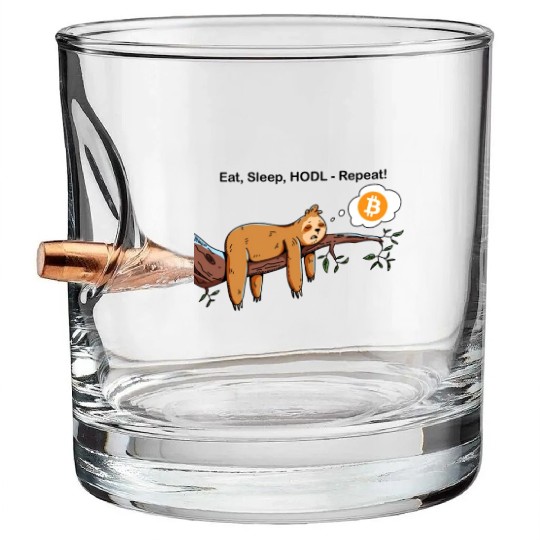 Bitcoin Sloth BTC Crypto Day Trader Hodl Design Bullet Whiskey Glasses