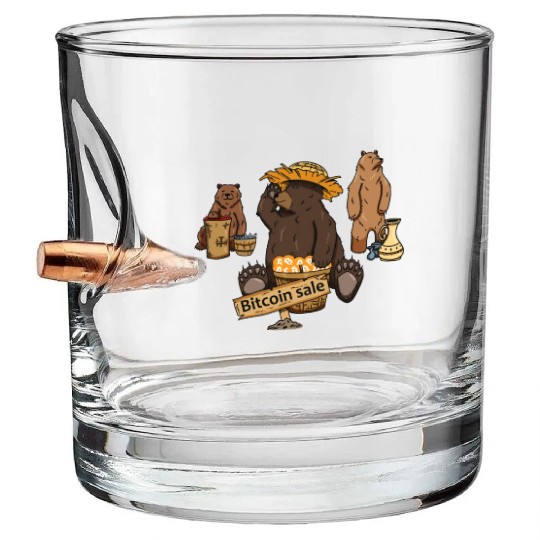 Bitcoin Bear BTC logo Crypto lover Hodl Design Bullet Whiskey Glasses