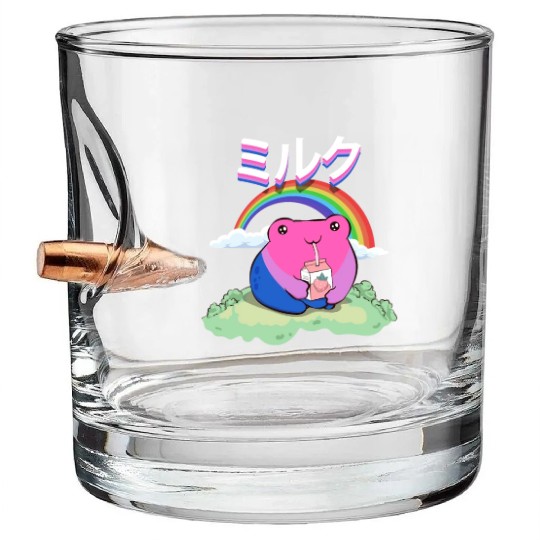 Kawaii Frog Strawberry Milk Bisexual Pride Flag Bullet Whiskey Glasses