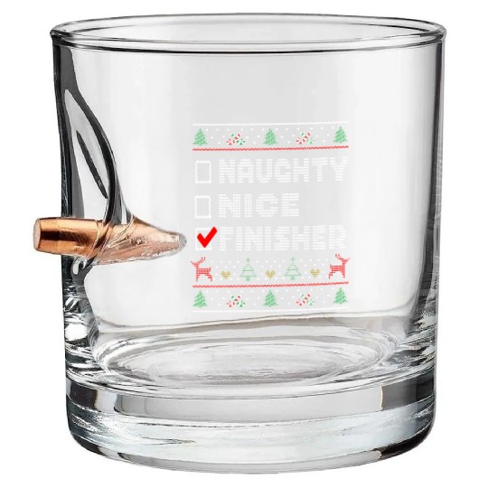 Naughty Nice Finisher, Matching Christmas Group Bullet Whiskey Glasses