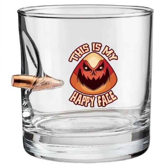 Candy Corn Halloween This Is My Happy Face Funny Bullet Whiskey Glasses