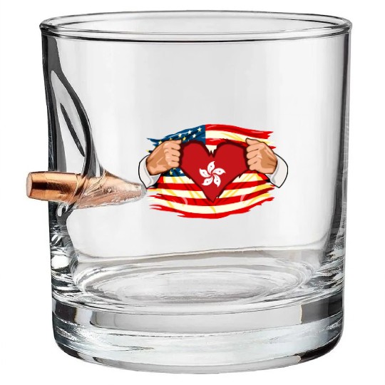 Hong Kongese Who Live in America HongKong Flag Bullet Whiskey Glasses