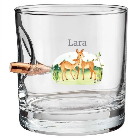 Forest Animal Deer Flowers Name Lara Bullet Whiskey Glasses