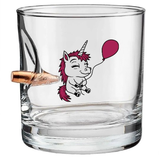 Happy balloon unicorn comic Bullet Whiskey Glasses