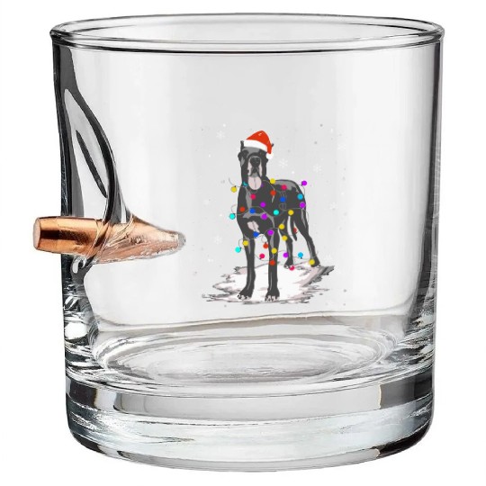 Great Dane With Christmas Lights Santa Bullet Whiskey Glasses