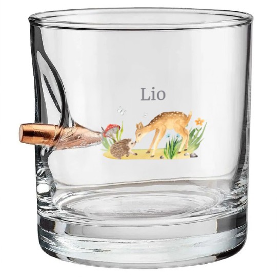 Forest Animal Deer Hedgehog Flowers Name Lio Bullet Whiskey Glasses