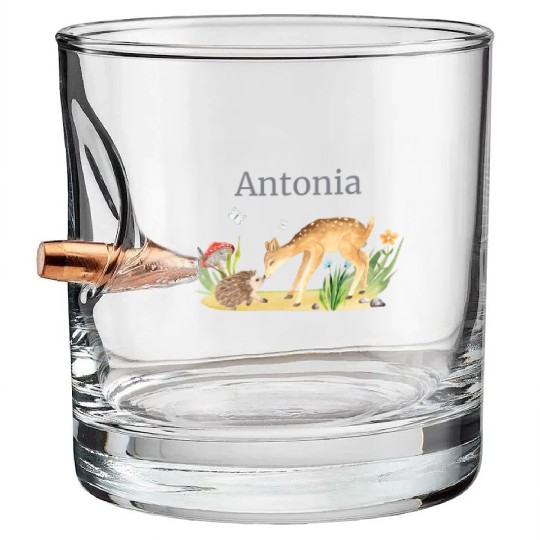 Forest Animal Deer Hedgehog Flowers Name Antonia Bullet Whiskey Glasses
