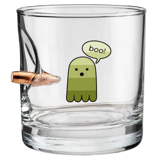 Olive Green Boo Ghost Halloween Bullet Whiskey Glasses