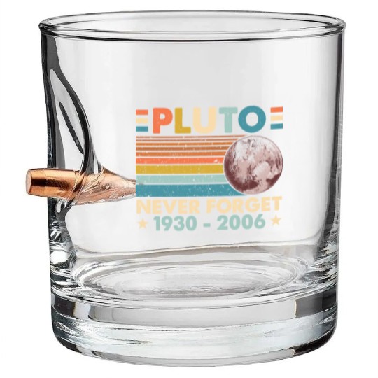 Pluto Never Forget Astronomy Space Science Nerd Bullet Whiskey Glasses