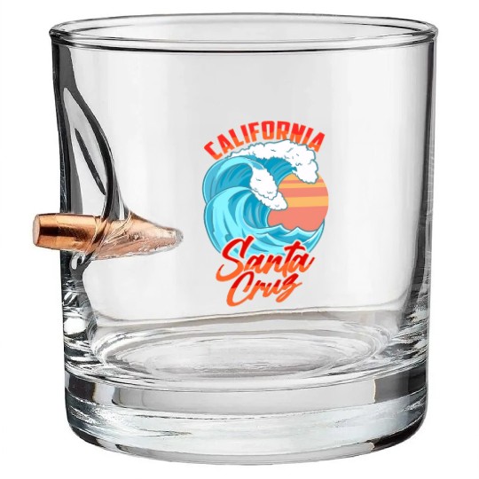 Santa Cruz California Waves Surf Beach Bullet Whiskey Glasses