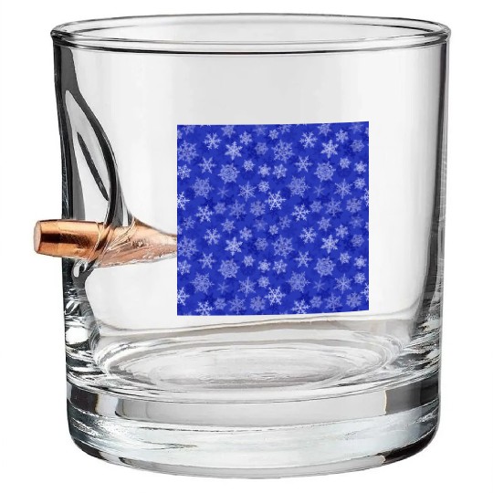Pretty Navy Blue Snowflakes Pattern Bullet Whiskey Glasses