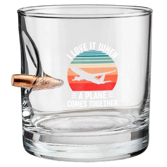 Airline Pilot Plane Comes Together Aircraft Pun Bullet Whiskey Glasses