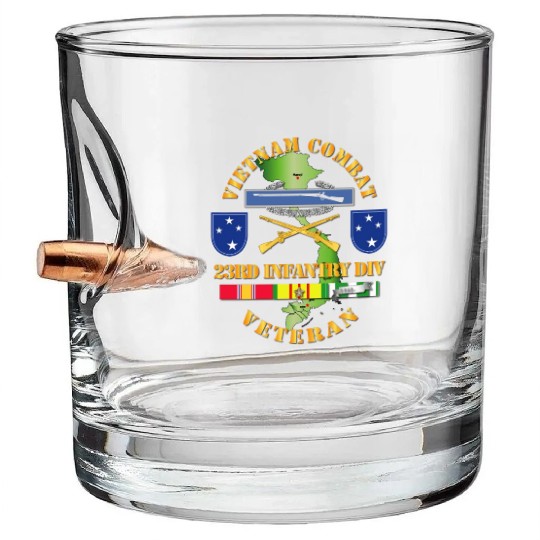 Vietnam Combat Infantry Veteran w 23rd Inf Div SSI Bullet Whiskey Glasses