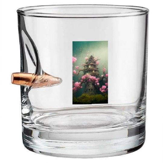 Underwater Sakura Temple Bullet Whiskey Glasses
