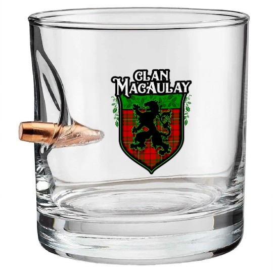 Clan MacAulay Scottish Tartan Rampant Lion Celtic Bullet Whiskey Glasses