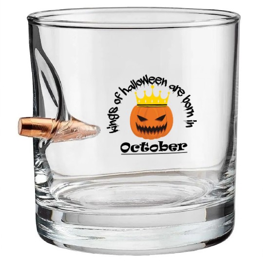 Kings of halloween are born in october Bullet Whiskey Glasses