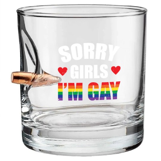 Mens Sorry Girls I'm Gay Funny Gay Man LGBT Gay Bullet Whiskey Glasses
