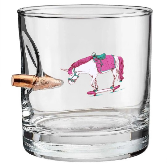 Unicorn on a Skateboard Bullet Whiskey Glasses