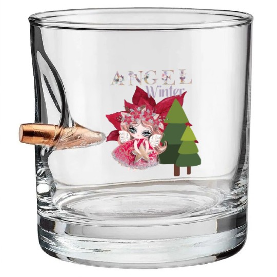 Winter Angel Christmas Tree Poinsettia Bullet Whiskey Glasses
