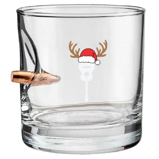 Guitar Christmas Santa Hat Reindeer Bullet Whiskey Glasses