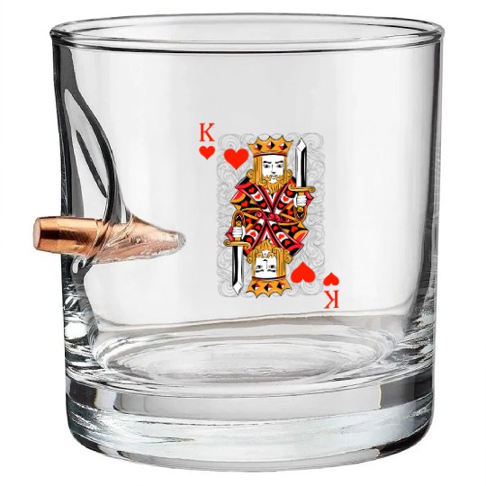 King of Hearts Blackjack Cards Poker 21 K Couple M Bullet Whiskey Glasses
