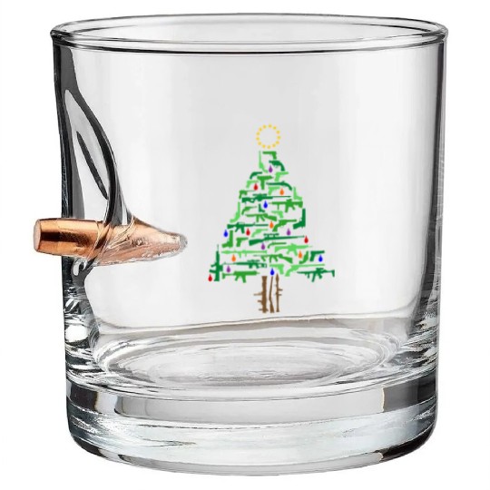 Xmas Patriotic 2nd Amendment Gun Christmas Tree Bullet Whiskey Glasses