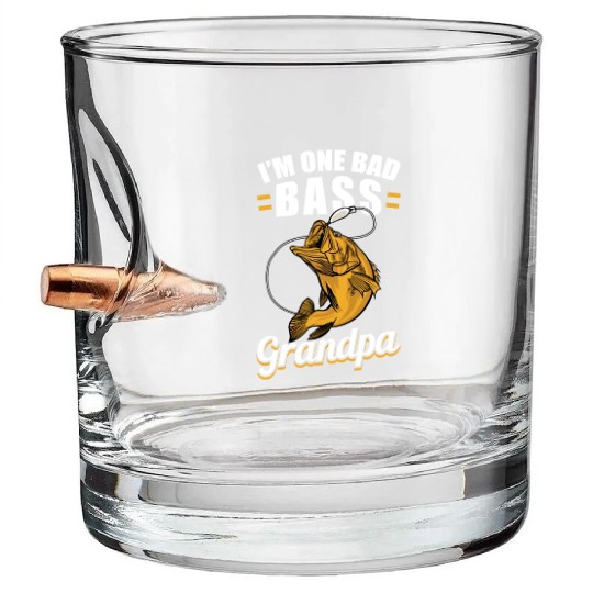 I'm One Bad Bass Grandpa Fishing Lover Bullet Whiskey Glasses