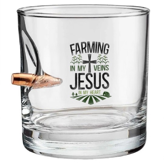 Farming Farmer Faith Christian Bullet Whiskey Glasses