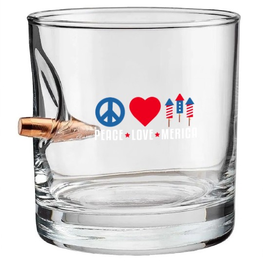 Peace Love Merica US Flag Independence Bullet Whiskey Glasses