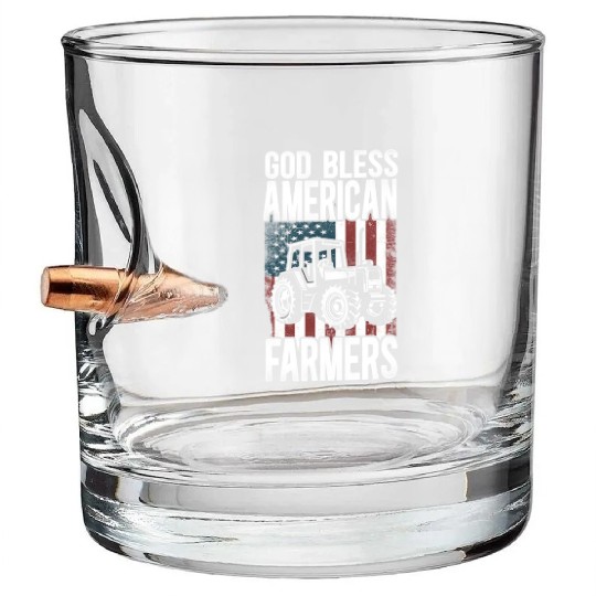 Farming Farmer Us American Flag Bullet Whiskey Glasses
