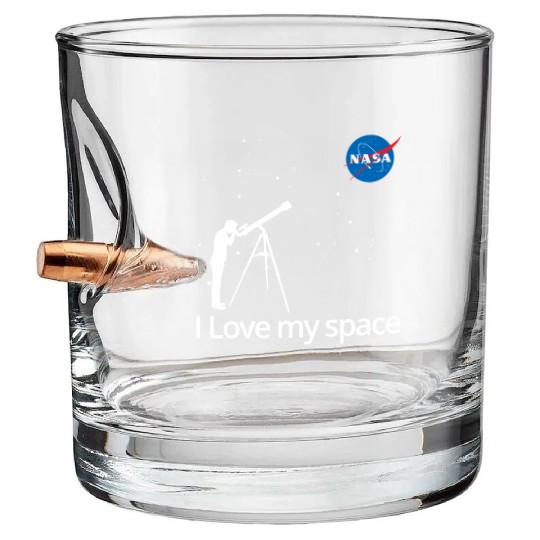 NASA I Love My Space Telescope Galaxy Bullet Whiskey Glasses