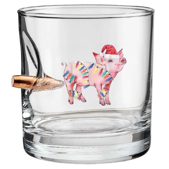 Santa Pig Christmas Lights Pig Lover Christmas Bullet Whiskey Glasses