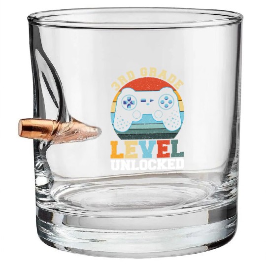 3rd Grade Level Unlocked Vintage T-shit Bullet Whiskey Glasses