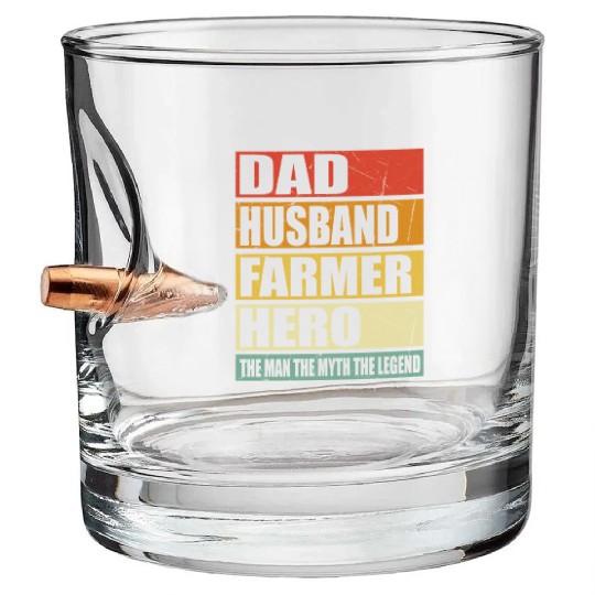 Dad Husband Farmer Hero Bullet Whiskey Glasses