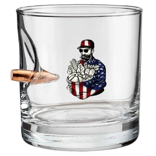 Farming Farmer American Flag Us Bullet Whiskey Glasses