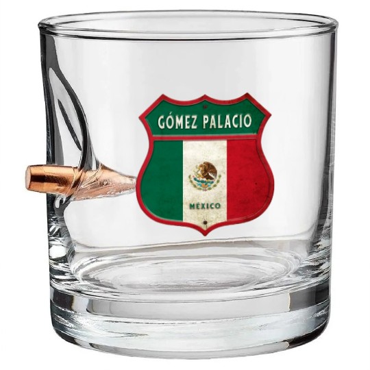 Gomez Palacio Mexico coat of arms design Bullet Whiskey Glasses