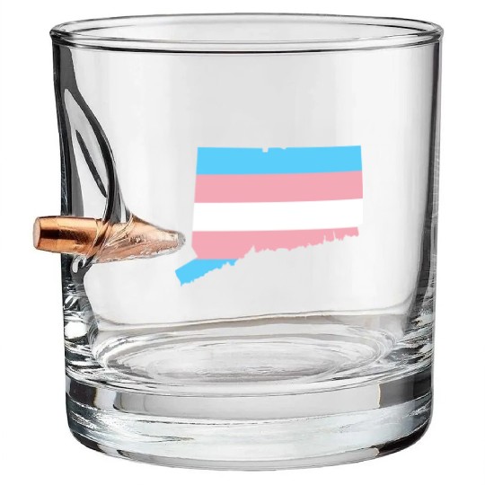 Trans Flag Connecticut LGBT Pride Support Bullet Whiskey Glasses