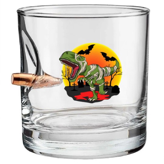 Mummy T-Rex Dinosaur Trick Or Treat Halloween Bullet Whiskey Glasses