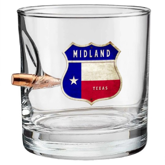 Midland Texas crest flag design Bullet Whiskey Glasses