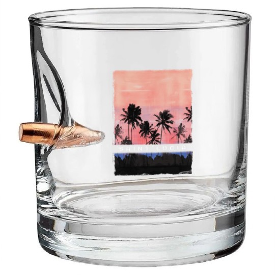 St Lucia Caribbean Vacation Souvenir Palm Tree Bullet Whiskey Glasses