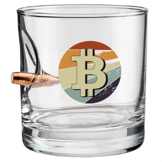 Bitcoin logo retro cryptocurrency btc blockchain Bullet Whiskey Glasses