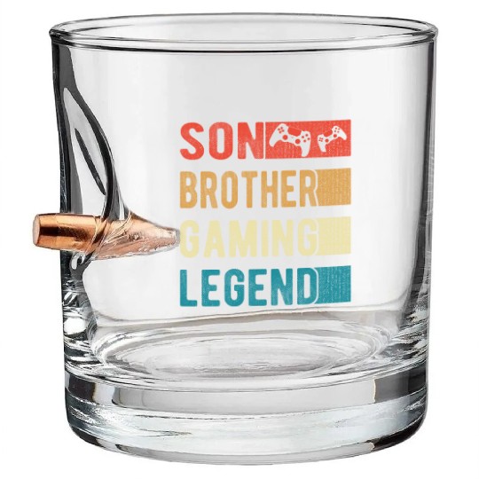 Son Brother Gaming Legend Gamer Boy Gift Vintage Bullet Whiskey Glasses