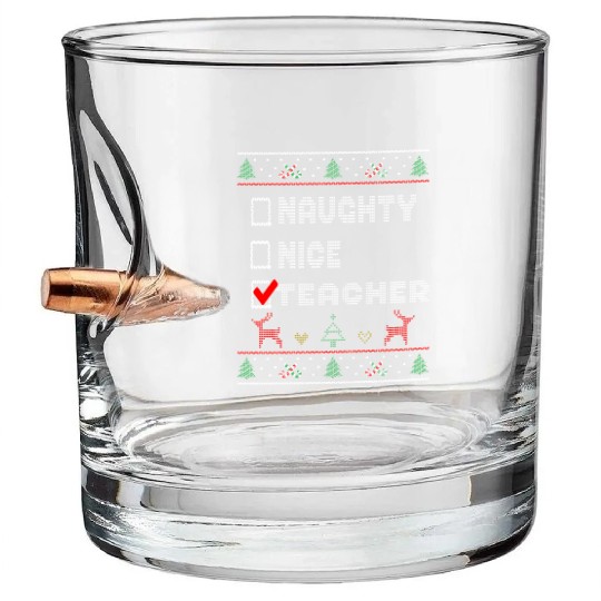 Naughty Nice Teacher, Matching Christmas Group Bullet Whiskey Glasses