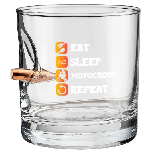 Eat Sleep Repeat Motocross Motorcycle Biker Helmet Bullet Whiskey Glasses