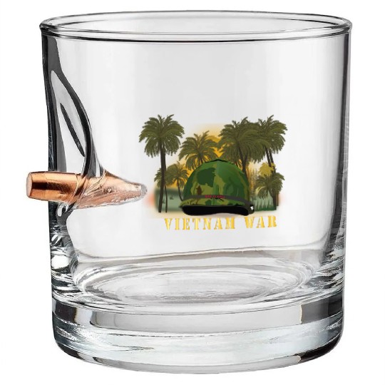 Vietnam Era Helmet Cover - Band - Front - War is H Bullet Whiskey Glasses