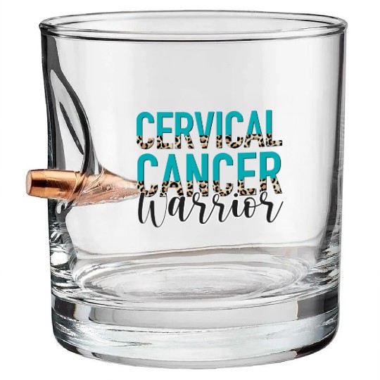Cervical Cancer Awareness Month Warrior Teal White Bullet Whiskey Glasses