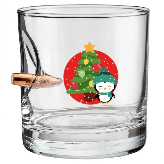 Penguins Christmas Snow Santa christmas tree Bullet Whiskey Glasses